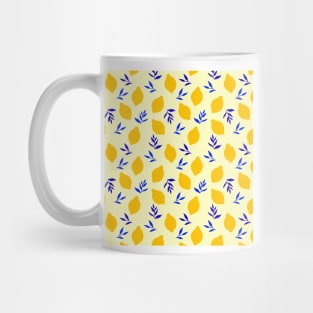 Yellow lemon pattern with blue leaves Mug